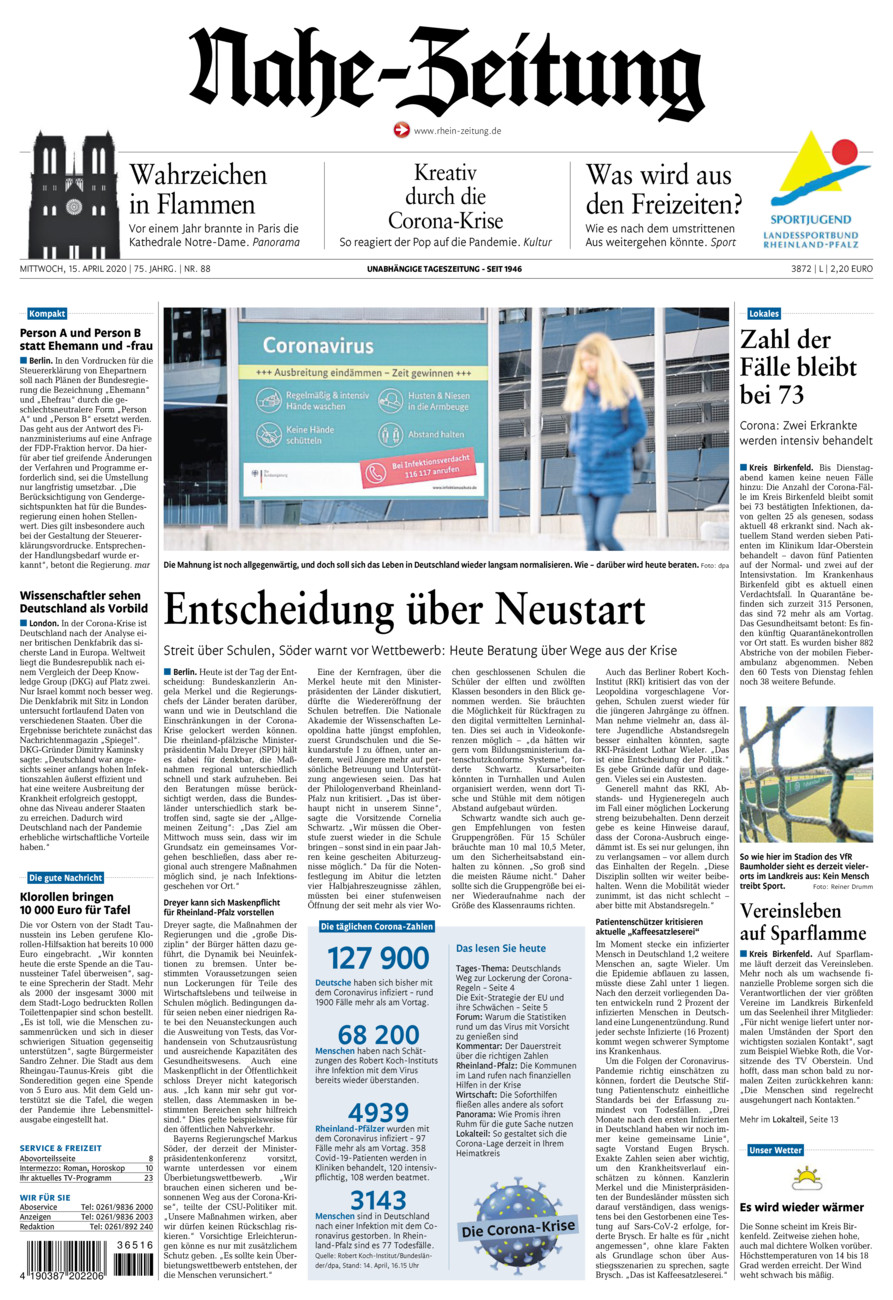 Nahe-Zeitung vom Mittwoch, 15.04.2020