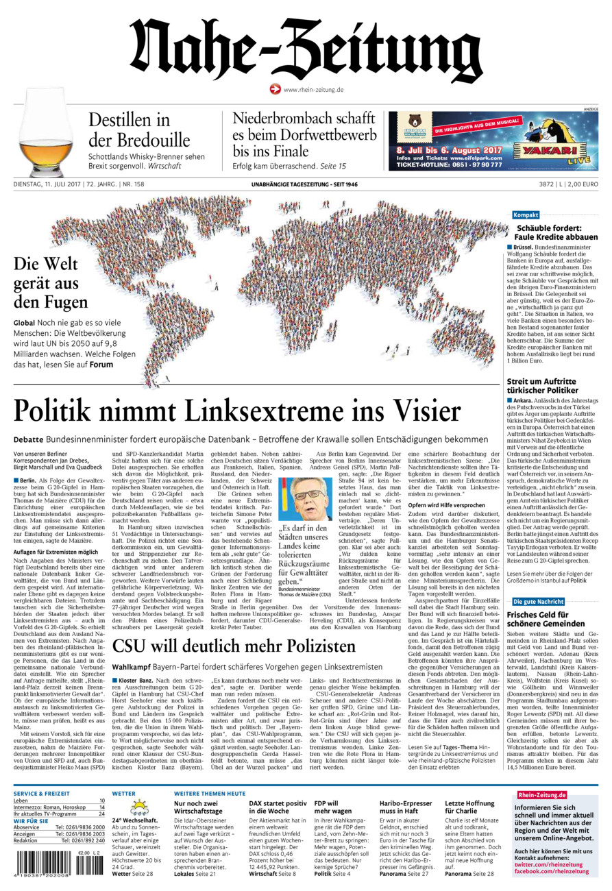 Nahe-Zeitung vom Dienstag, 11.07.2017