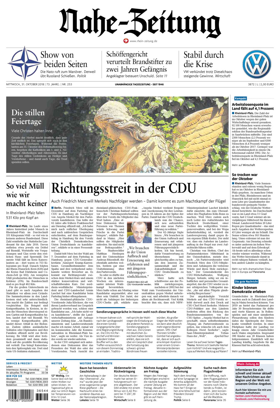 Nahe-Zeitung vom Mittwoch, 31.10.2018