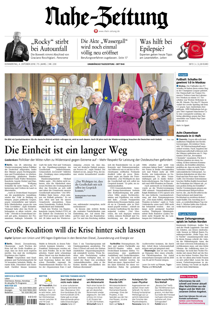 Nahe-Zeitung vom Donnerstag, 04.10.2018
