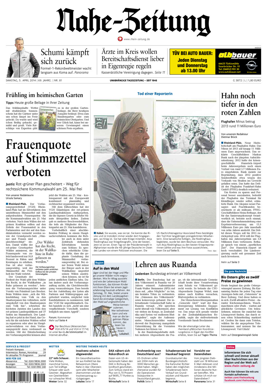 Nahe-Zeitung vom Samstag, 05.04.2014
