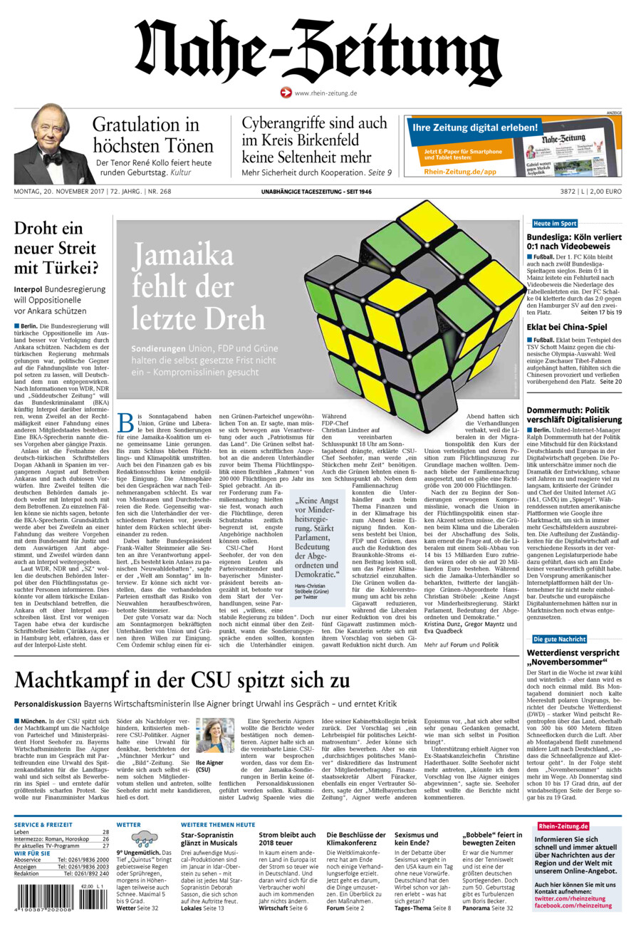 Nahe-Zeitung vom Montag, 20.11.2017