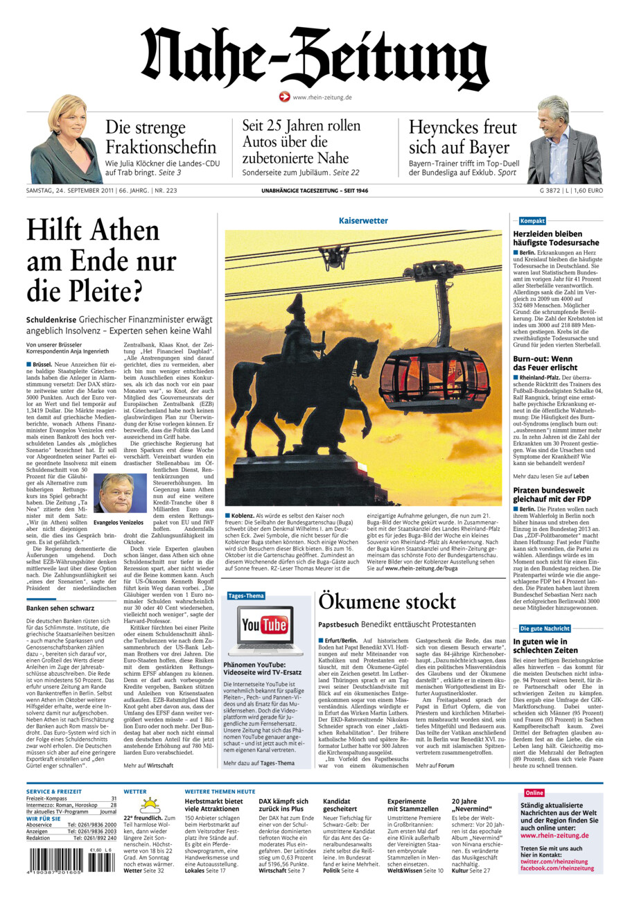 Nahe-Zeitung vom Samstag, 24.09.2011