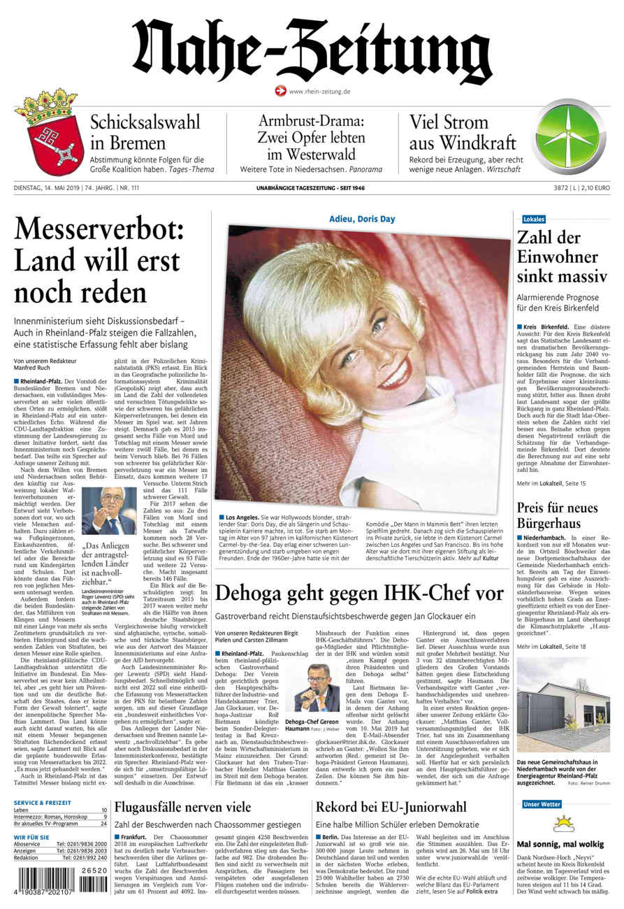 Nahe-Zeitung vom Dienstag, 14.05.2019