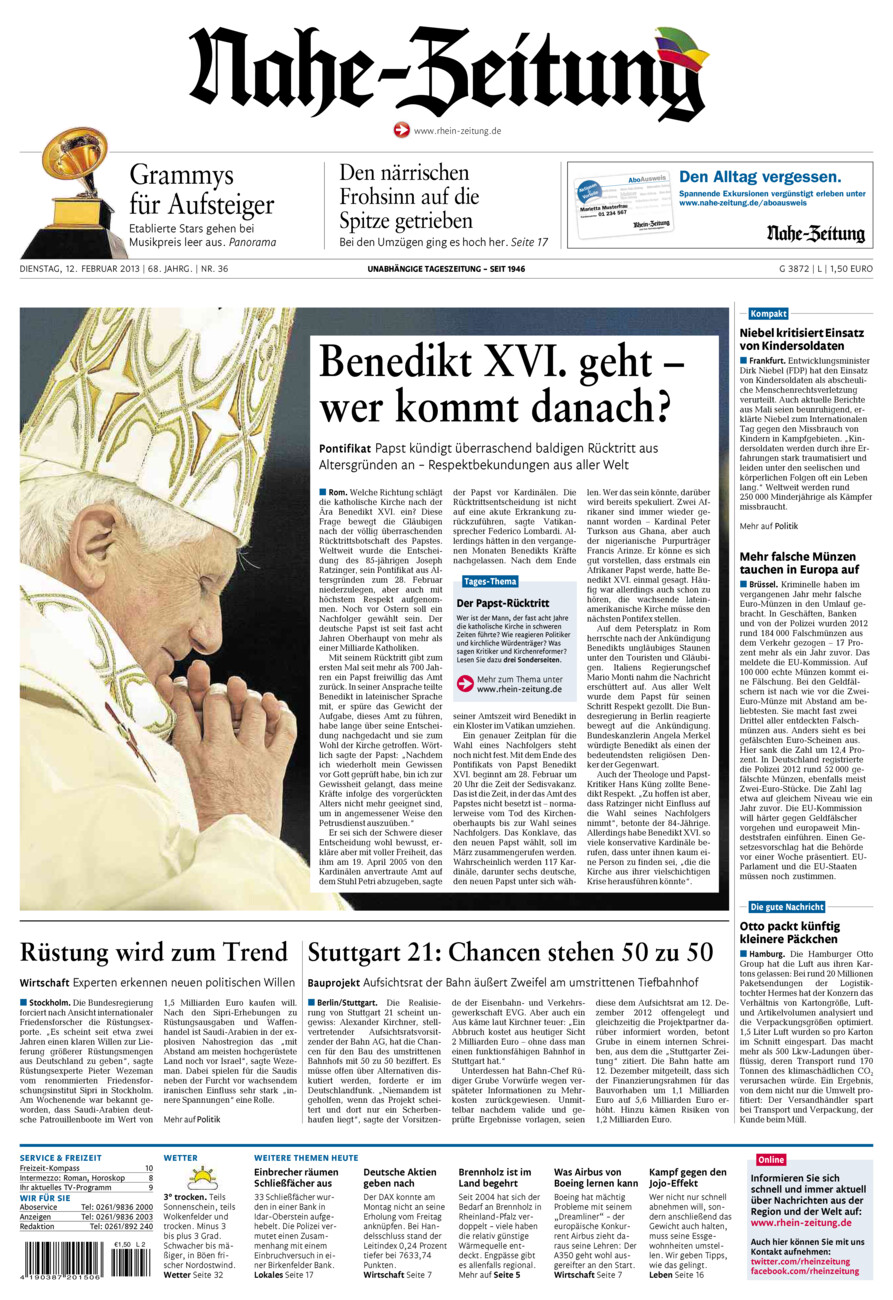 Nahe-Zeitung vom Dienstag, 12.02.2013