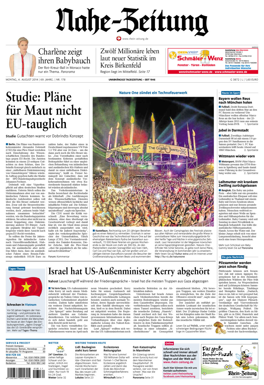 Nahe-Zeitung vom Montag, 04.08.2014