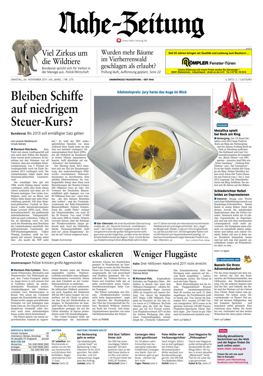 Nahe-Zeitung vom Samstag, 26.11.2011