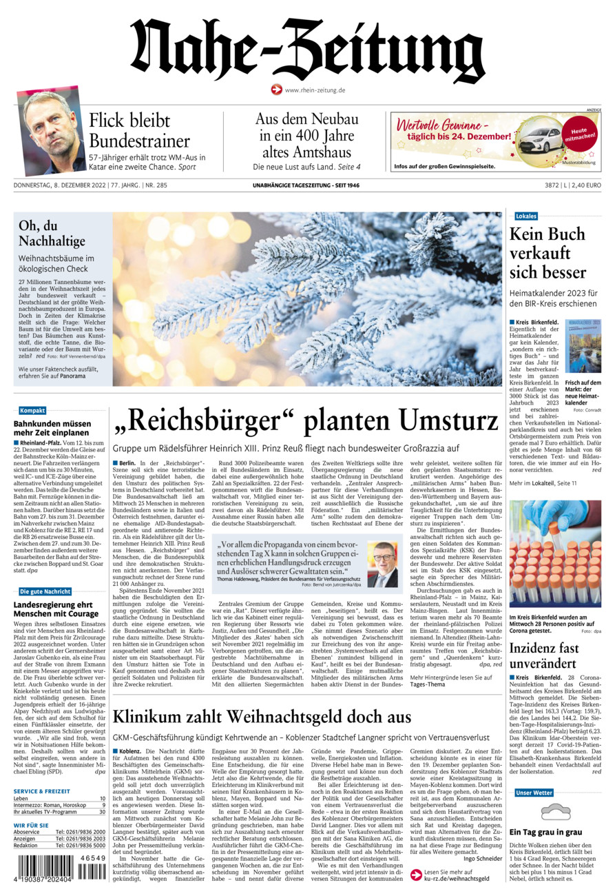 Nahe-Zeitung vom Donnerstag, 08.12.2022
