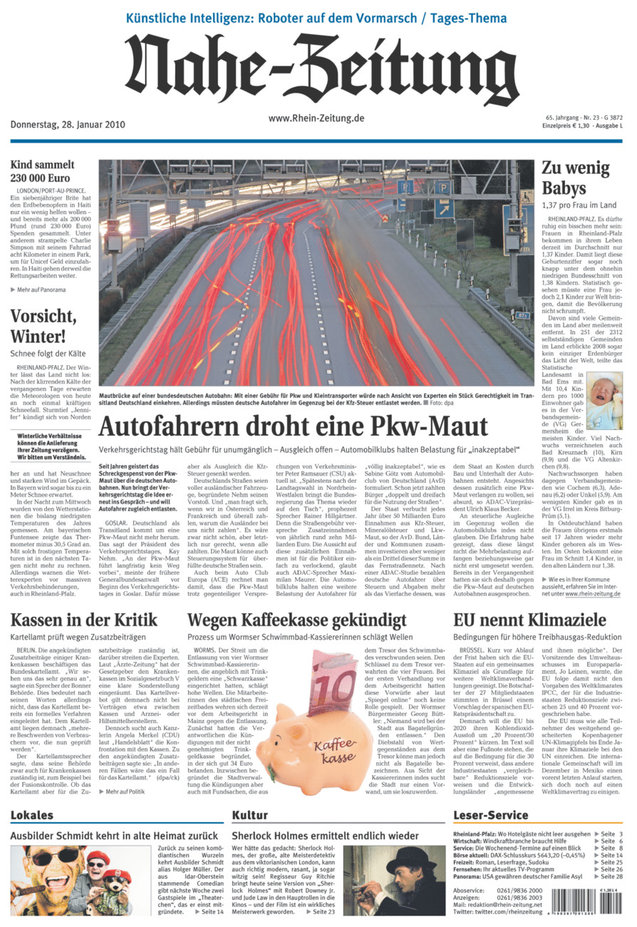 Nahe-Zeitung vom Donnerstag, 28.01.2010