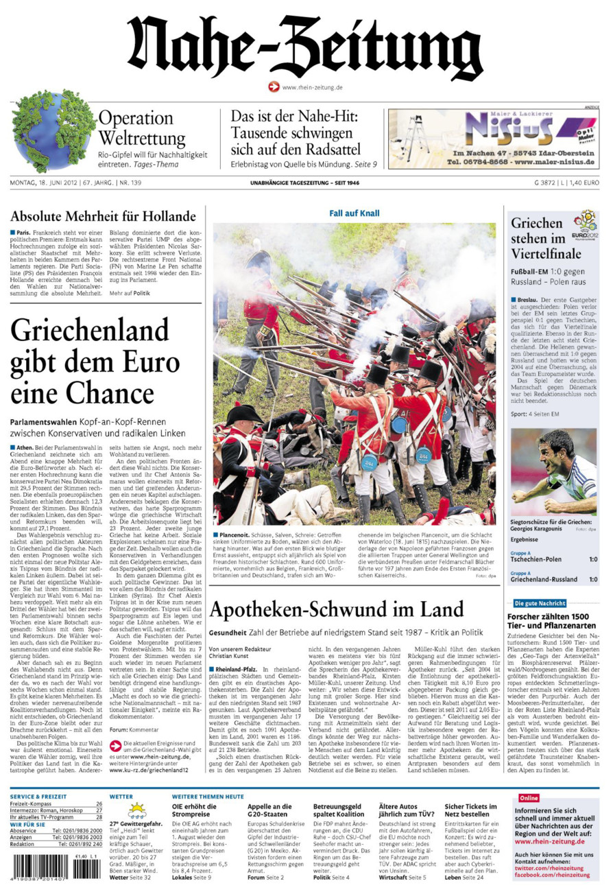 Nahe-Zeitung vom Montag, 18.06.2012