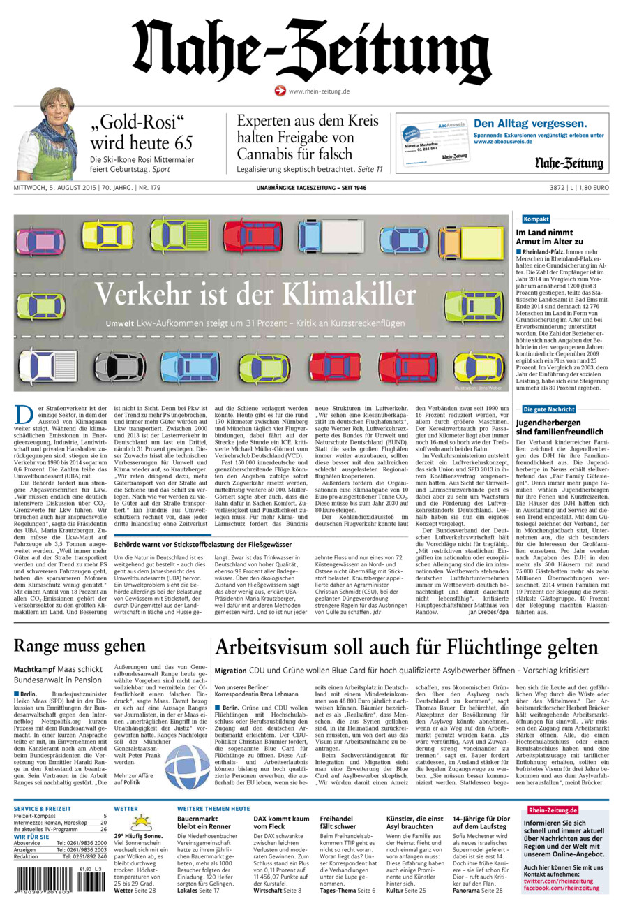 Nahe-Zeitung vom Mittwoch, 05.08.2015