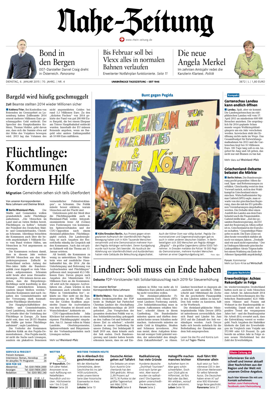 Nahe-Zeitung vom Dienstag, 06.01.2015