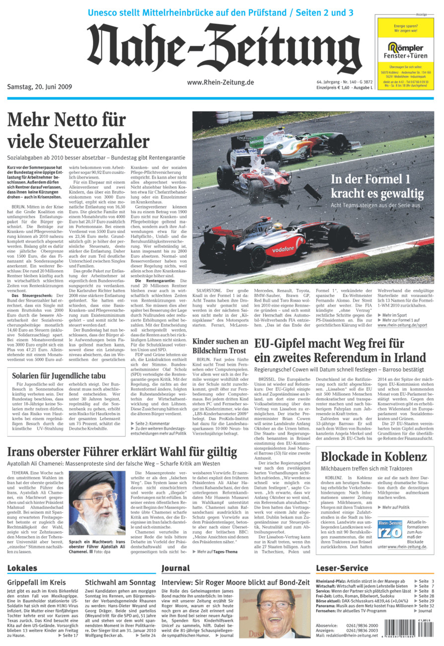 Nahe-Zeitung vom Samstag, 20.06.2009
