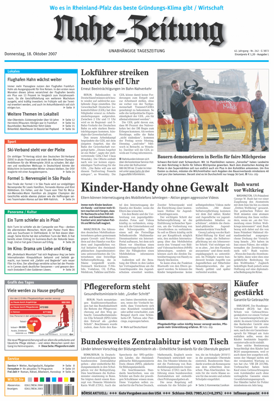 Nahe-Zeitung vom Donnerstag, 18.10.2007