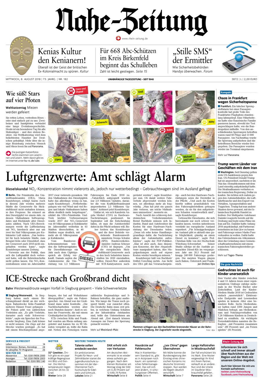 Nahe-Zeitung vom Mittwoch, 08.08.2018