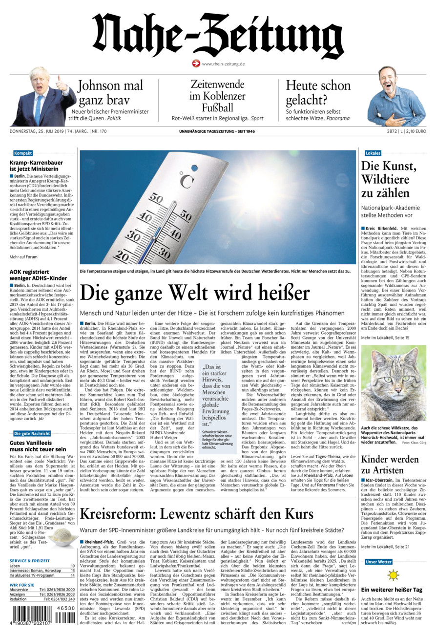Nahe-Zeitung vom Donnerstag, 25.07.2019