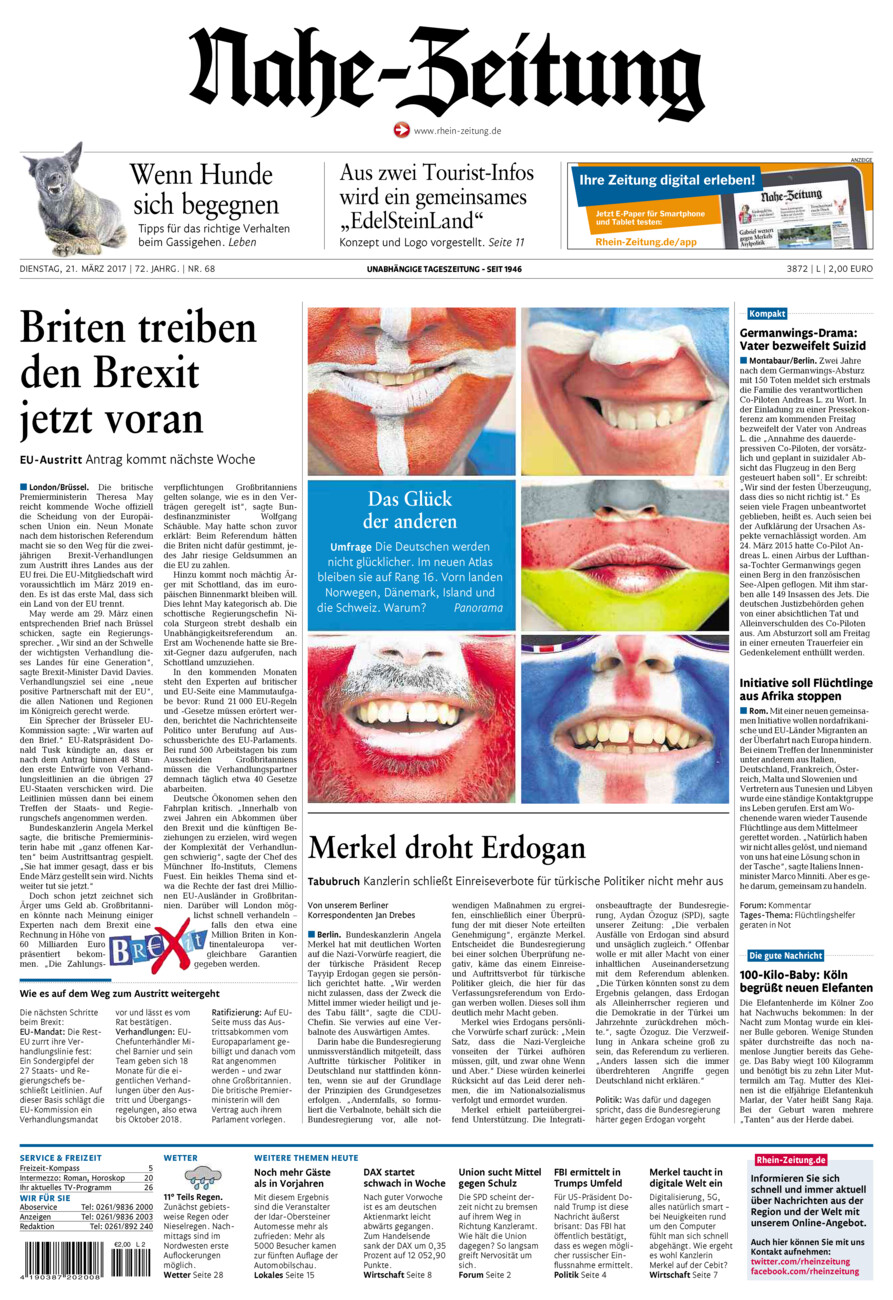 Nahe-Zeitung vom Dienstag, 21.03.2017