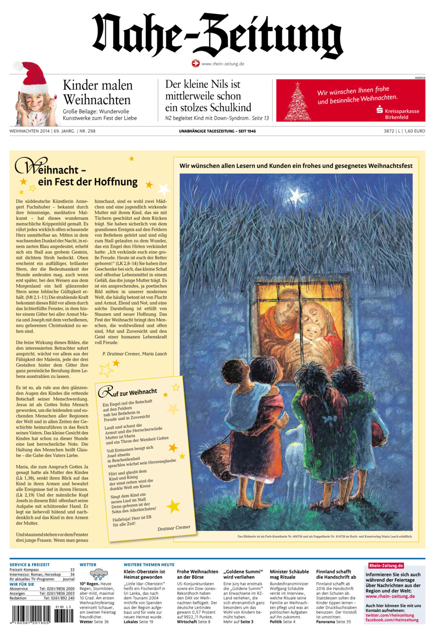 Nahe-Zeitung vom Mittwoch, 24.12.2014