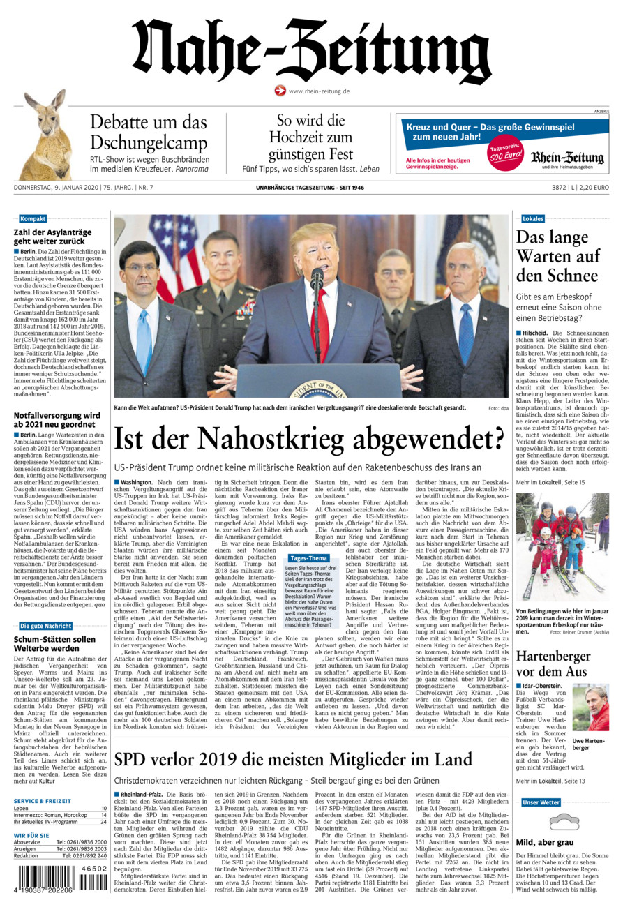 Nahe-Zeitung vom Donnerstag, 09.01.2020