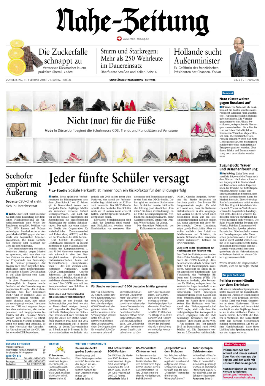 Nahe-Zeitung vom Donnerstag, 11.02.2016