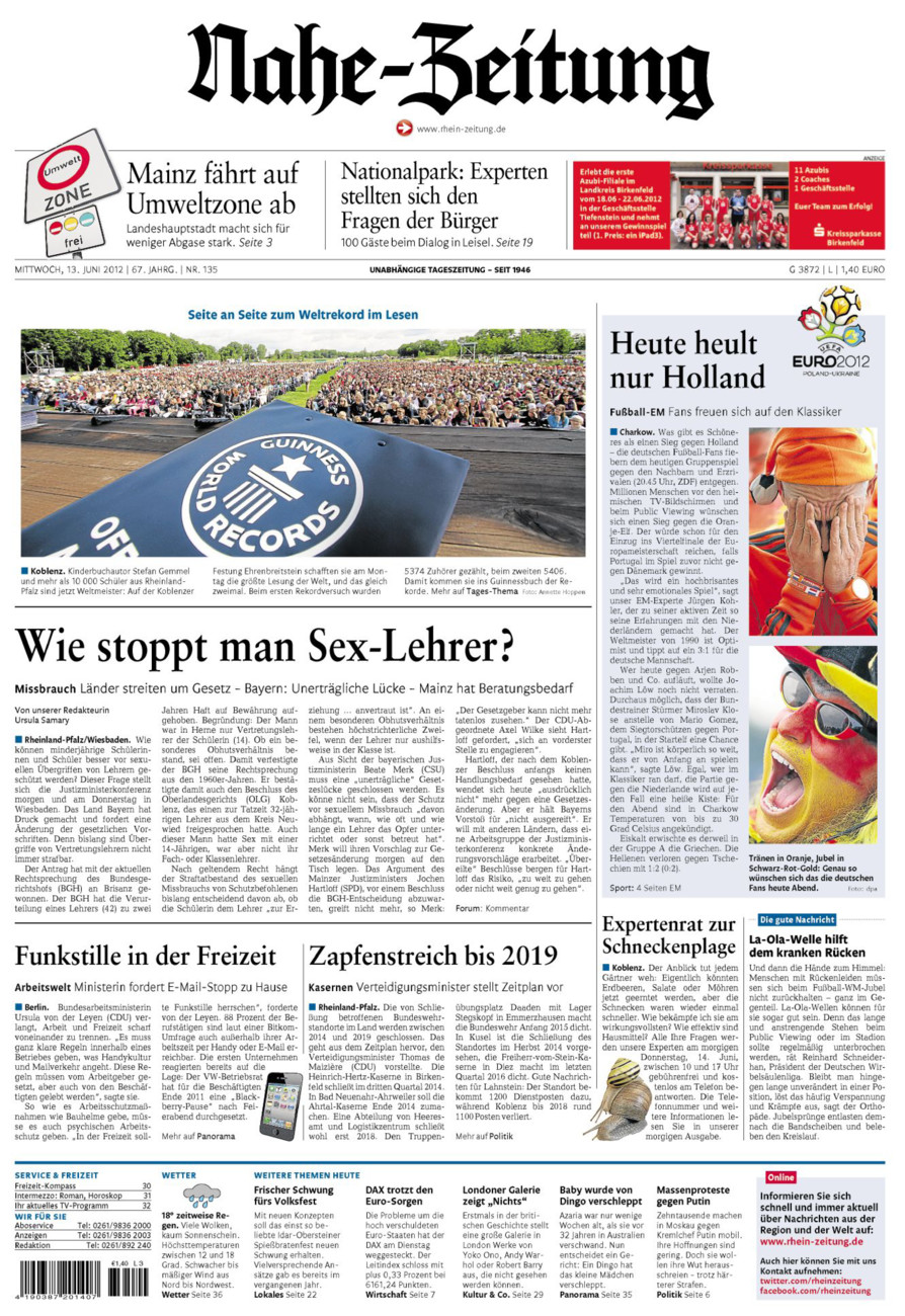 Nahe-Zeitung vom Mittwoch, 13.06.2012