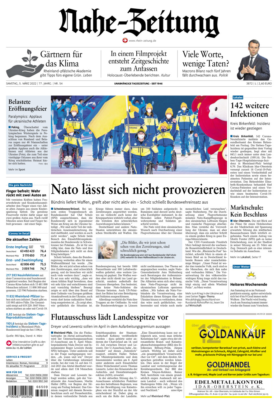 Nahe-Zeitung vom Samstag, 05.03.2022