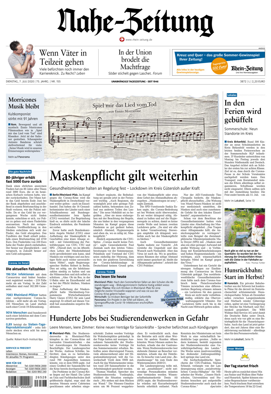 Nahe-Zeitung vom Dienstag, 07.07.2020