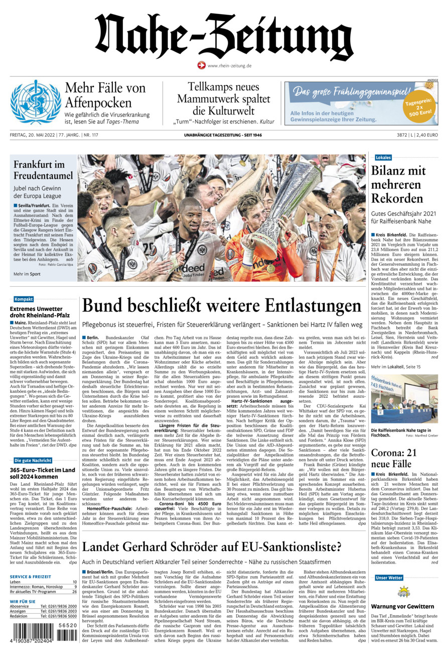 Nahe-Zeitung vom Freitag, 20.05.2022