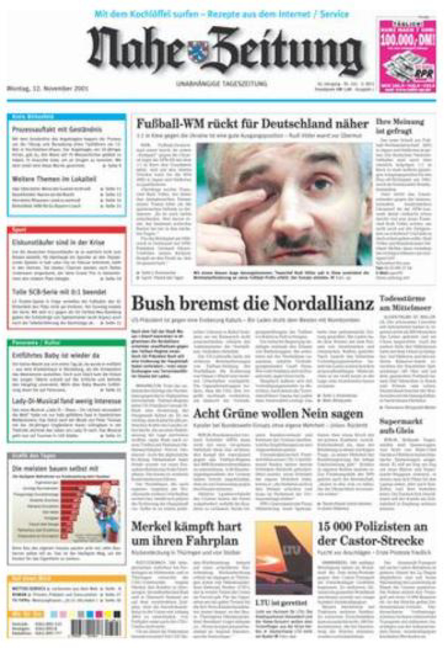 Nahe-Zeitung vom Montag, 12.11.2001