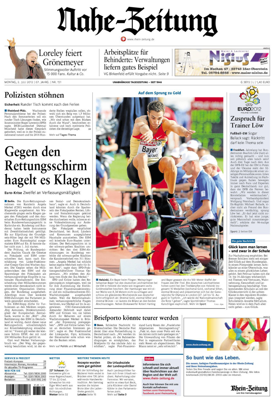 Nahe-Zeitung vom Montag, 02.07.2012