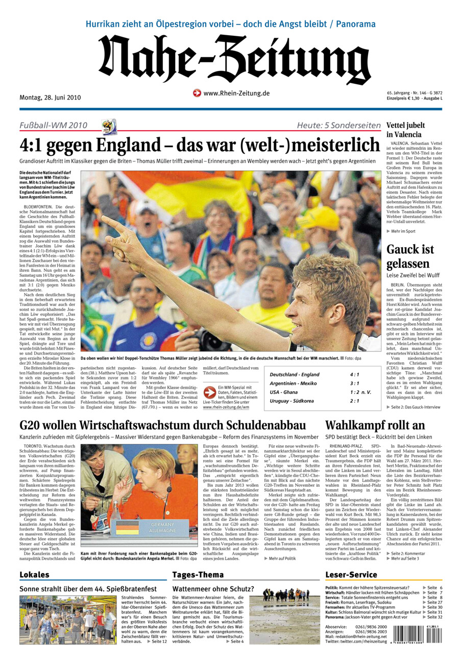 Nahe-Zeitung vom Montag, 28.06.2010