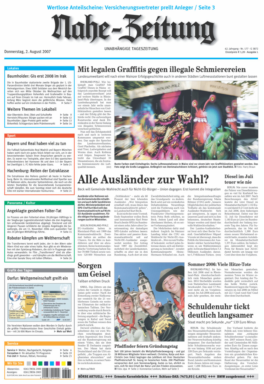 Nahe-Zeitung vom Donnerstag, 02.08.2007