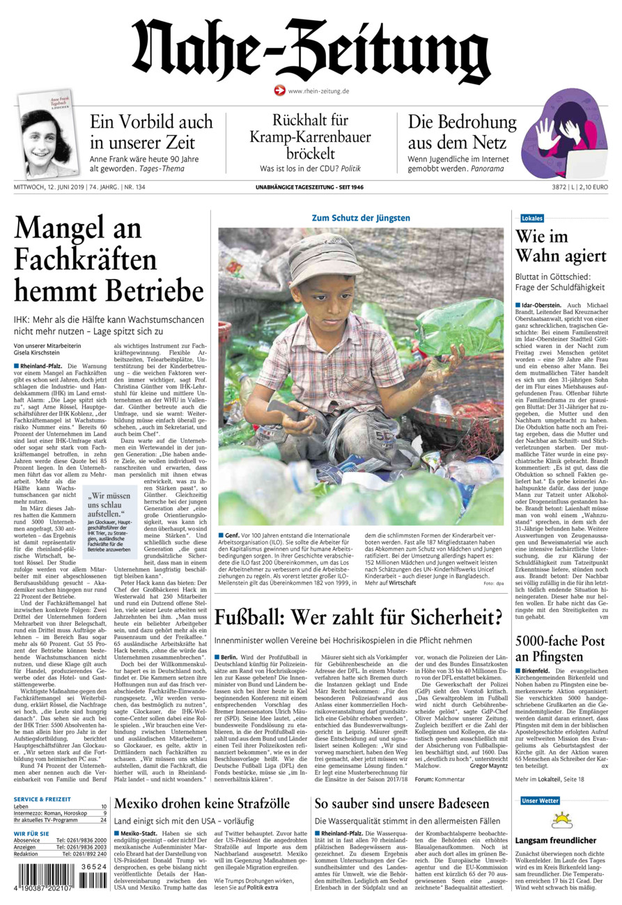 Nahe-Zeitung vom Mittwoch, 12.06.2019