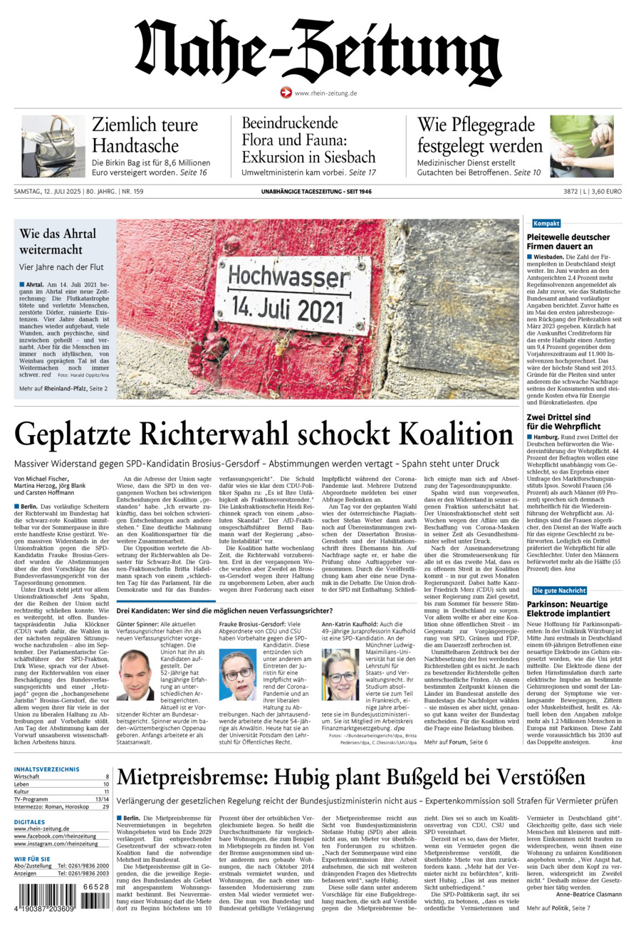 Nahe-Zeitung vom Samstag, 12.07.2025