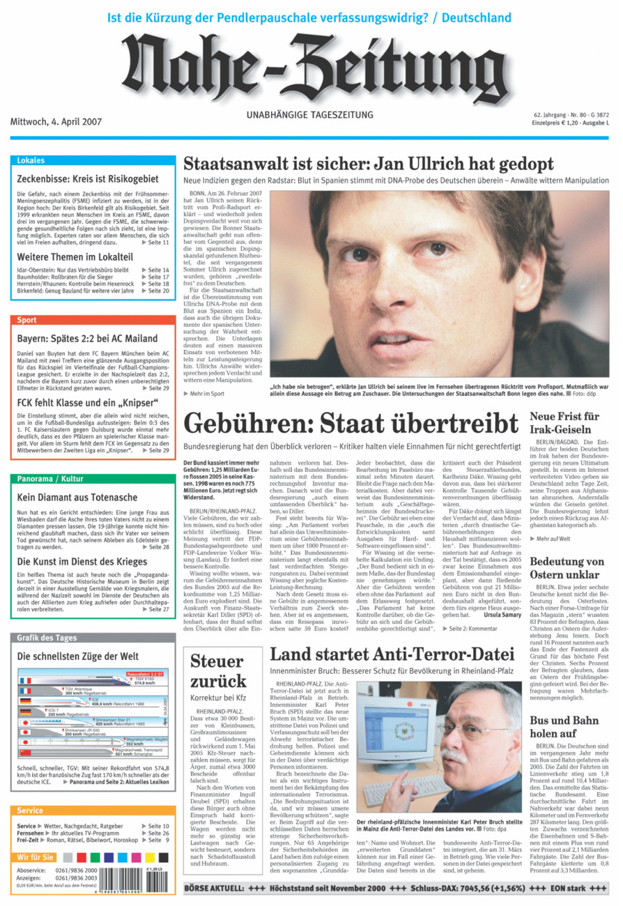 Nahe-Zeitung vom Mittwoch, 04.04.2007