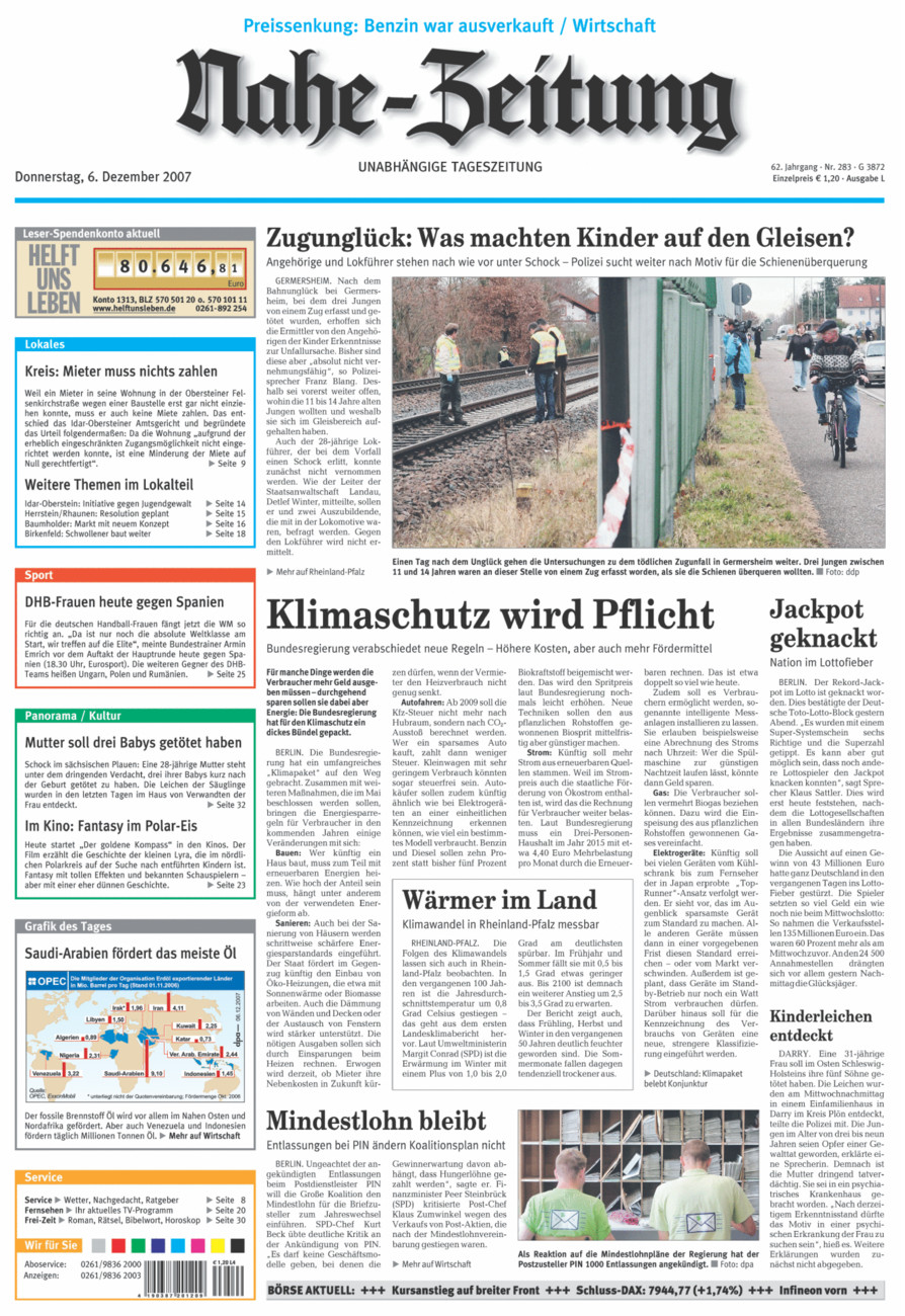 Nahe-Zeitung vom Donnerstag, 06.12.2007