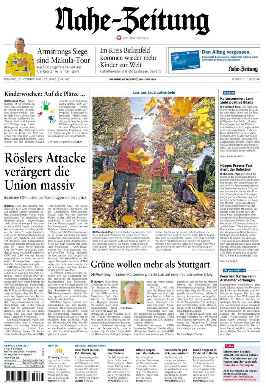 Nahe-Zeitung vom Dienstag, 23.10.2012