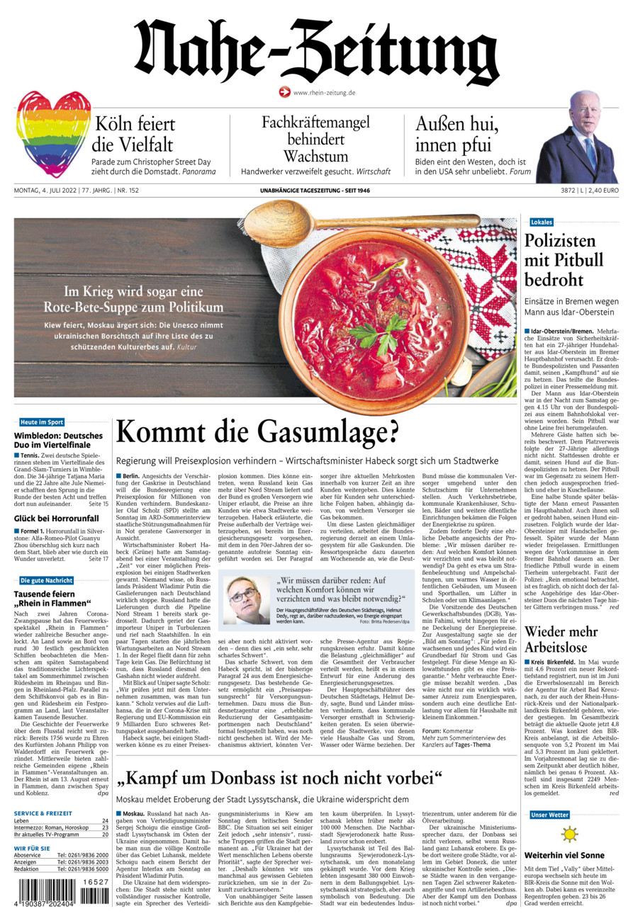 Nahe-Zeitung vom Montag, 04.07.2022