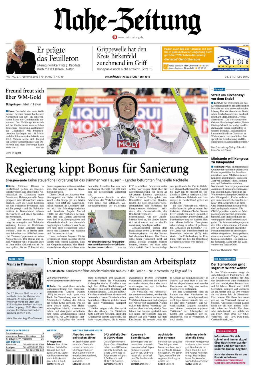 Nahe-Zeitung vom Freitag, 27.02.2015