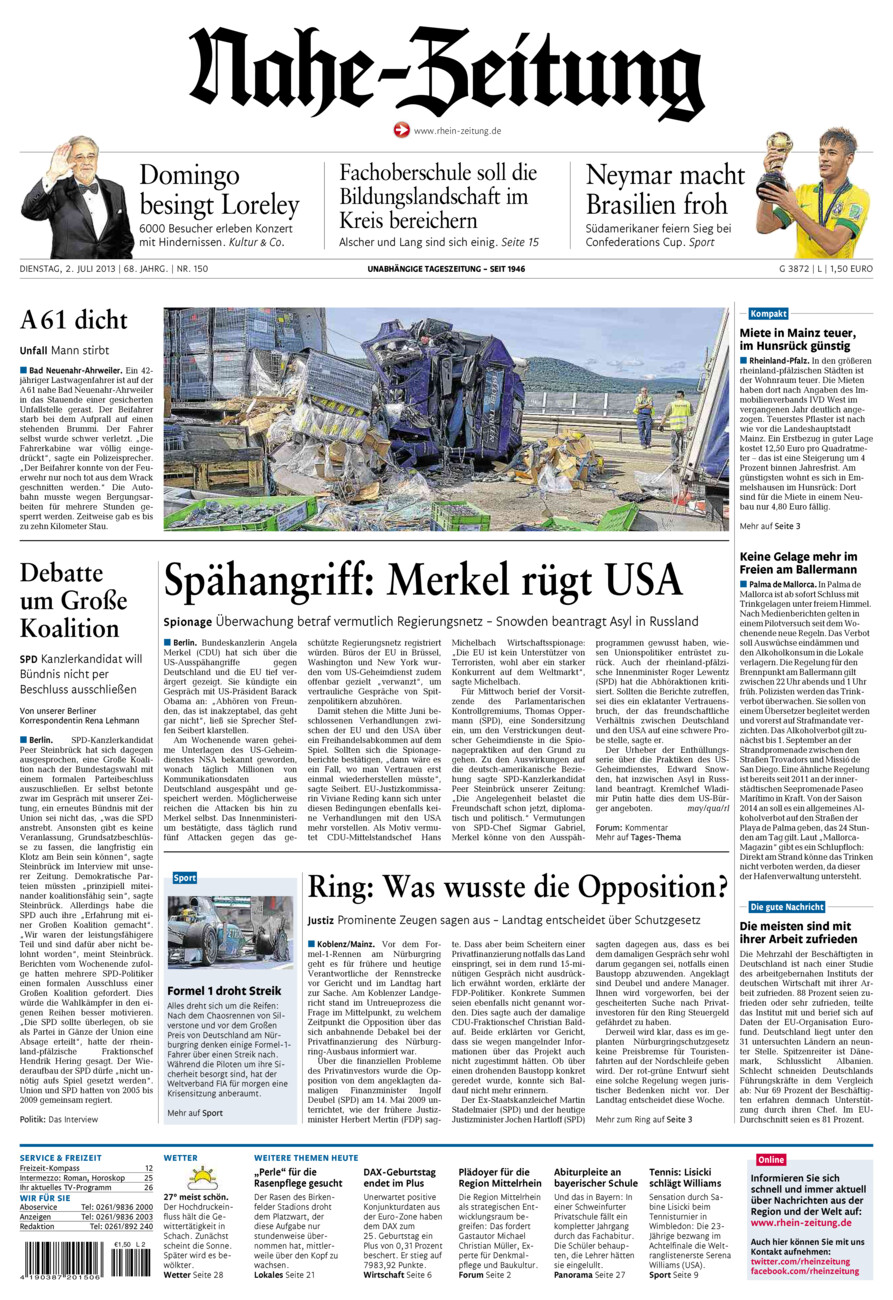 Nahe-Zeitung vom Dienstag, 02.07.2013