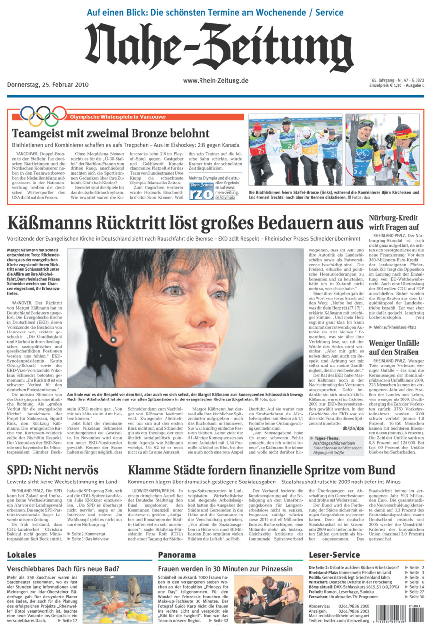 Nahe-Zeitung vom Donnerstag, 25.02.2010