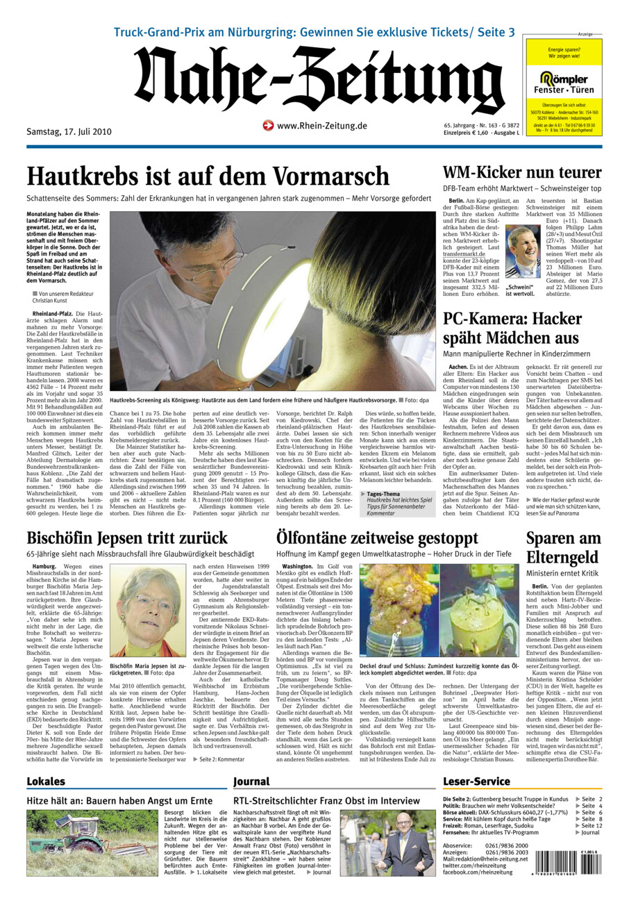 Nahe-Zeitung vom Samstag, 17.07.2010