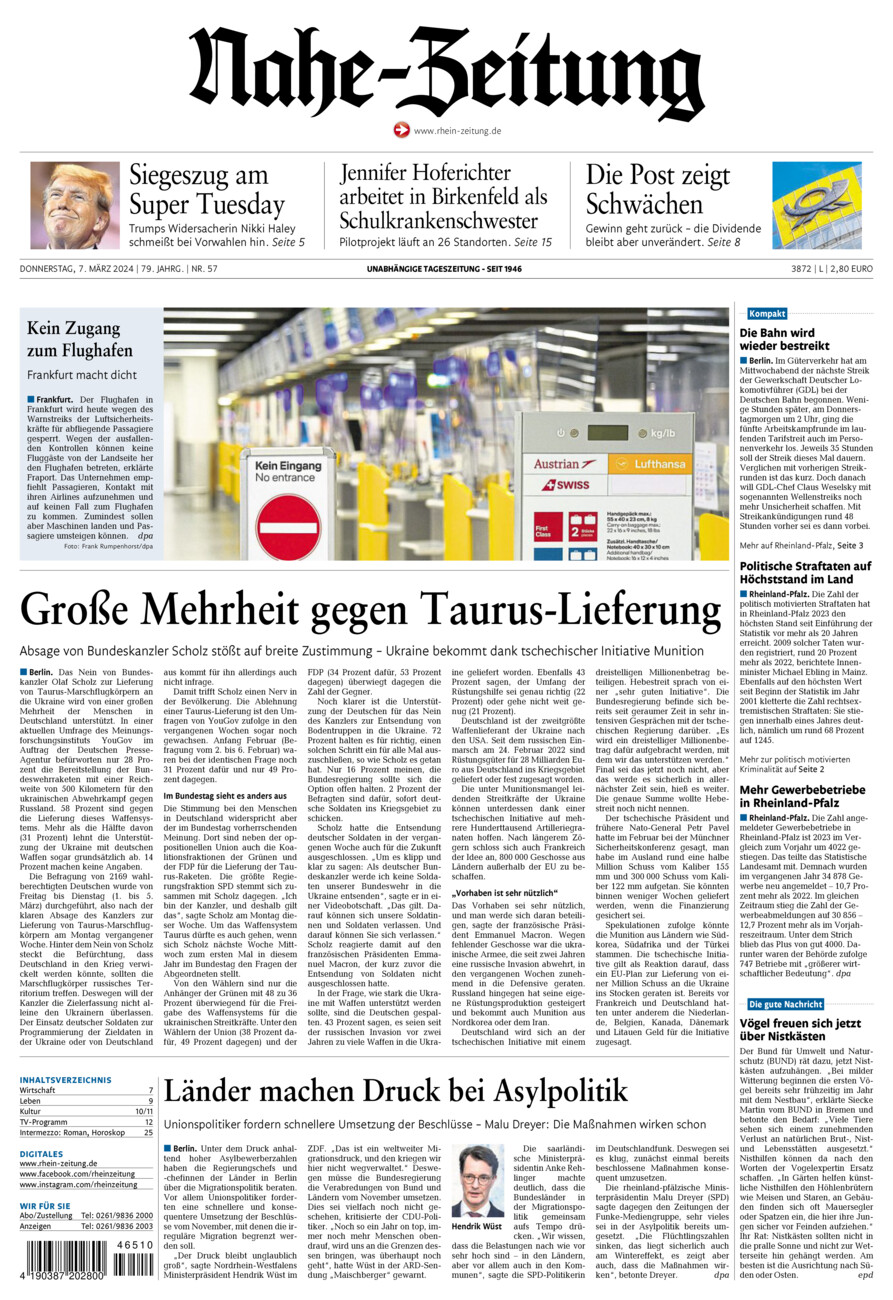 Nahe-Zeitung vom Donnerstag, 07.03.2024