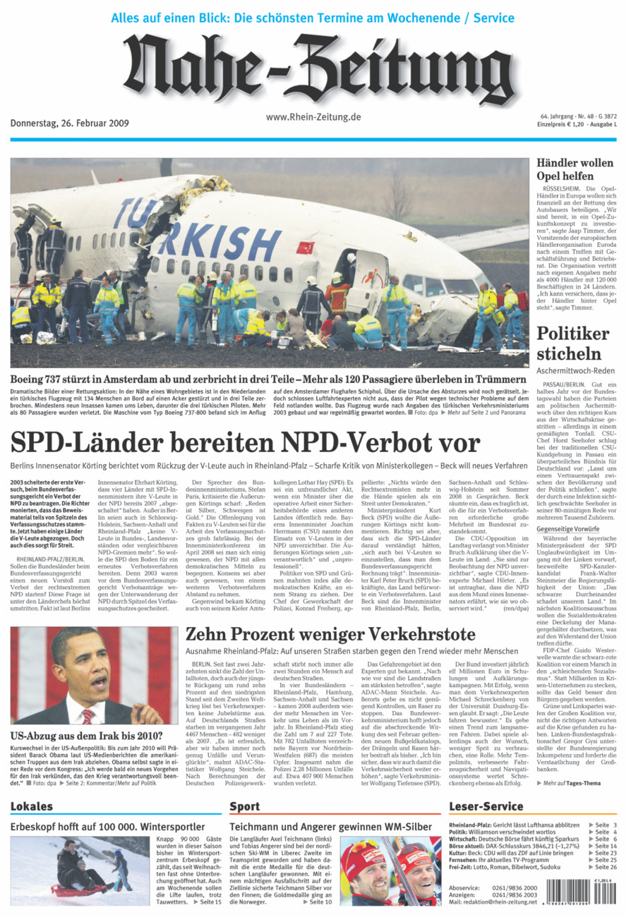 Nahe-Zeitung vom Donnerstag, 26.02.2009