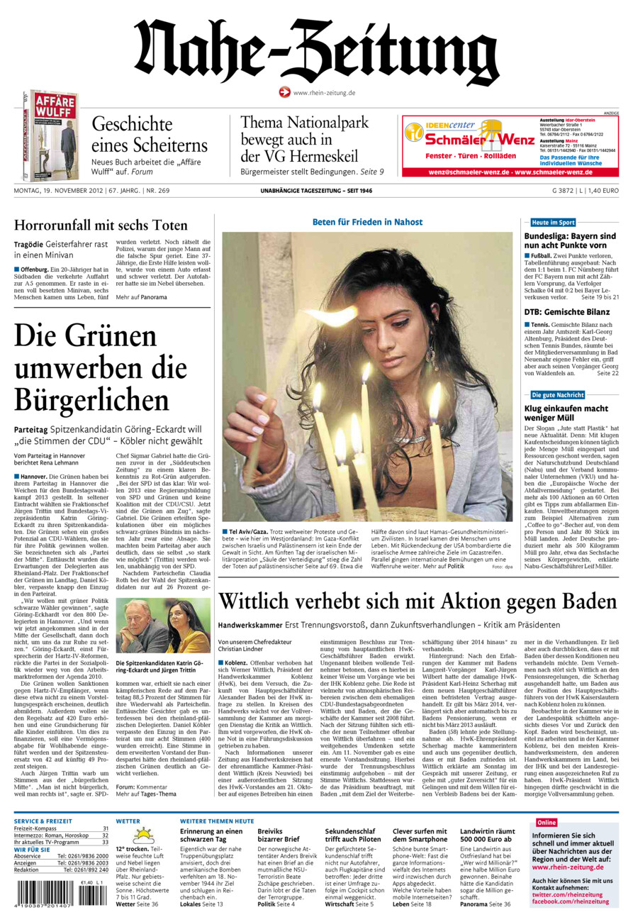 Nahe-Zeitung vom Montag, 19.11.2012