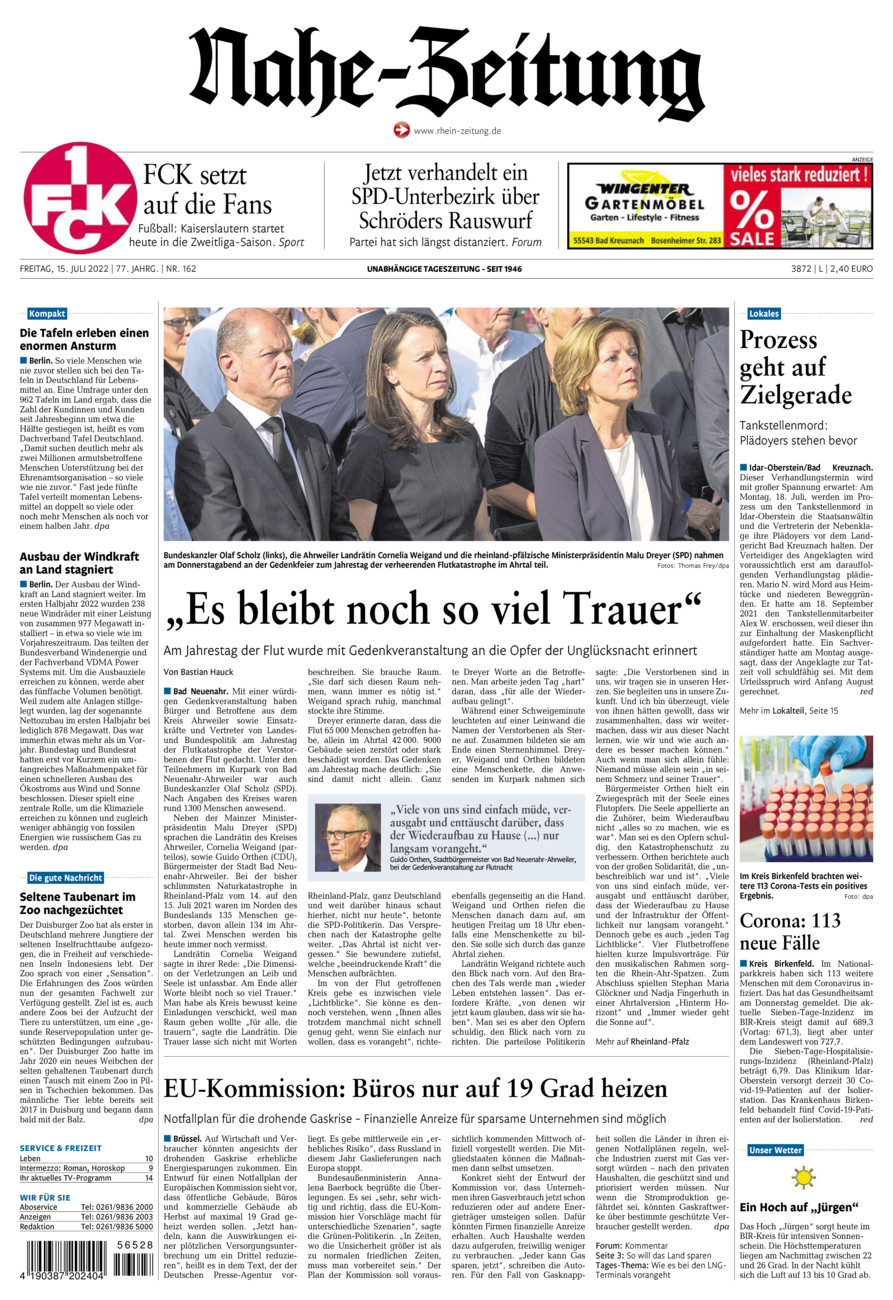 Nahe-Zeitung vom Freitag, 15.07.2022