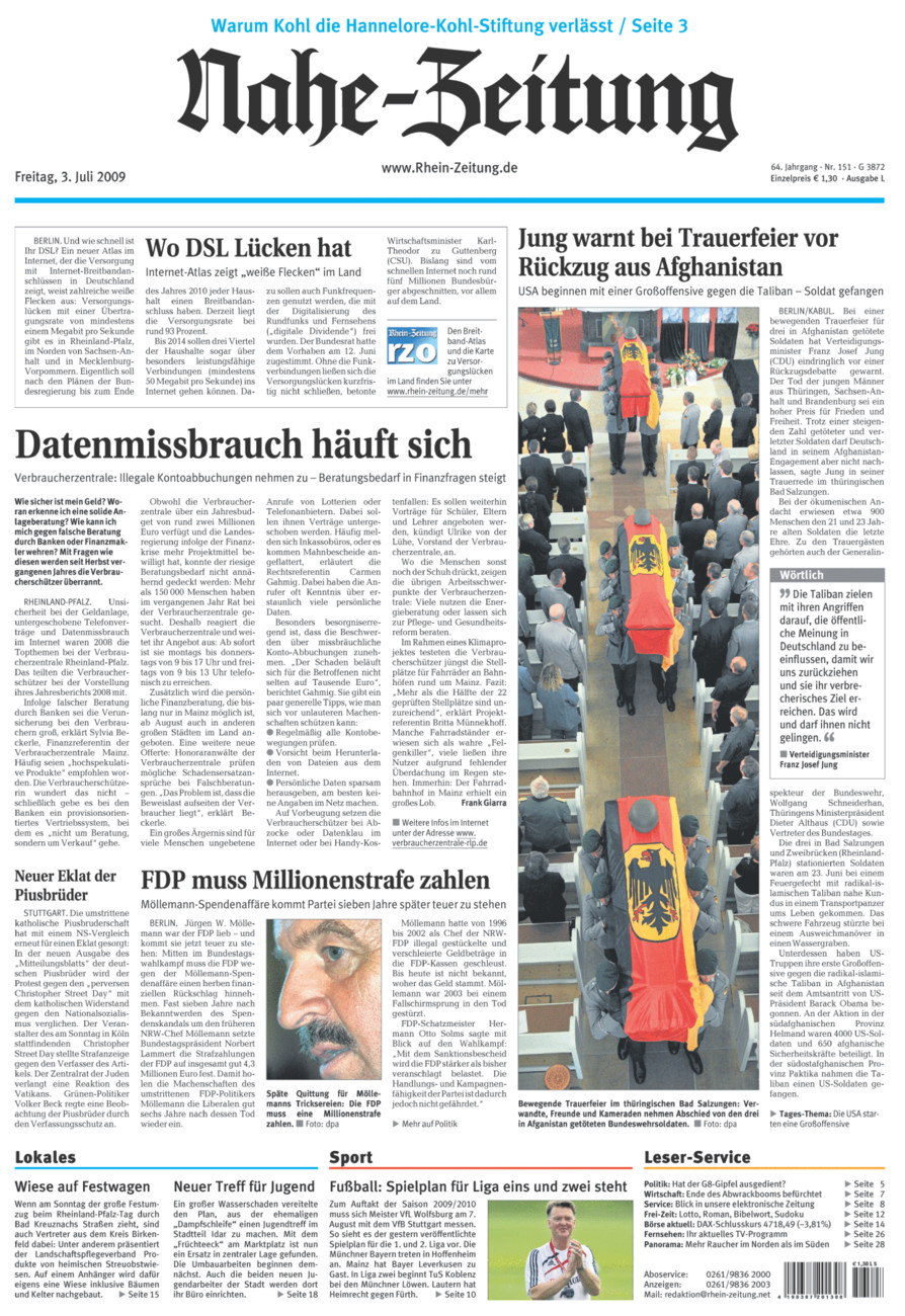 Nahe-Zeitung vom Freitag, 03.07.2009
