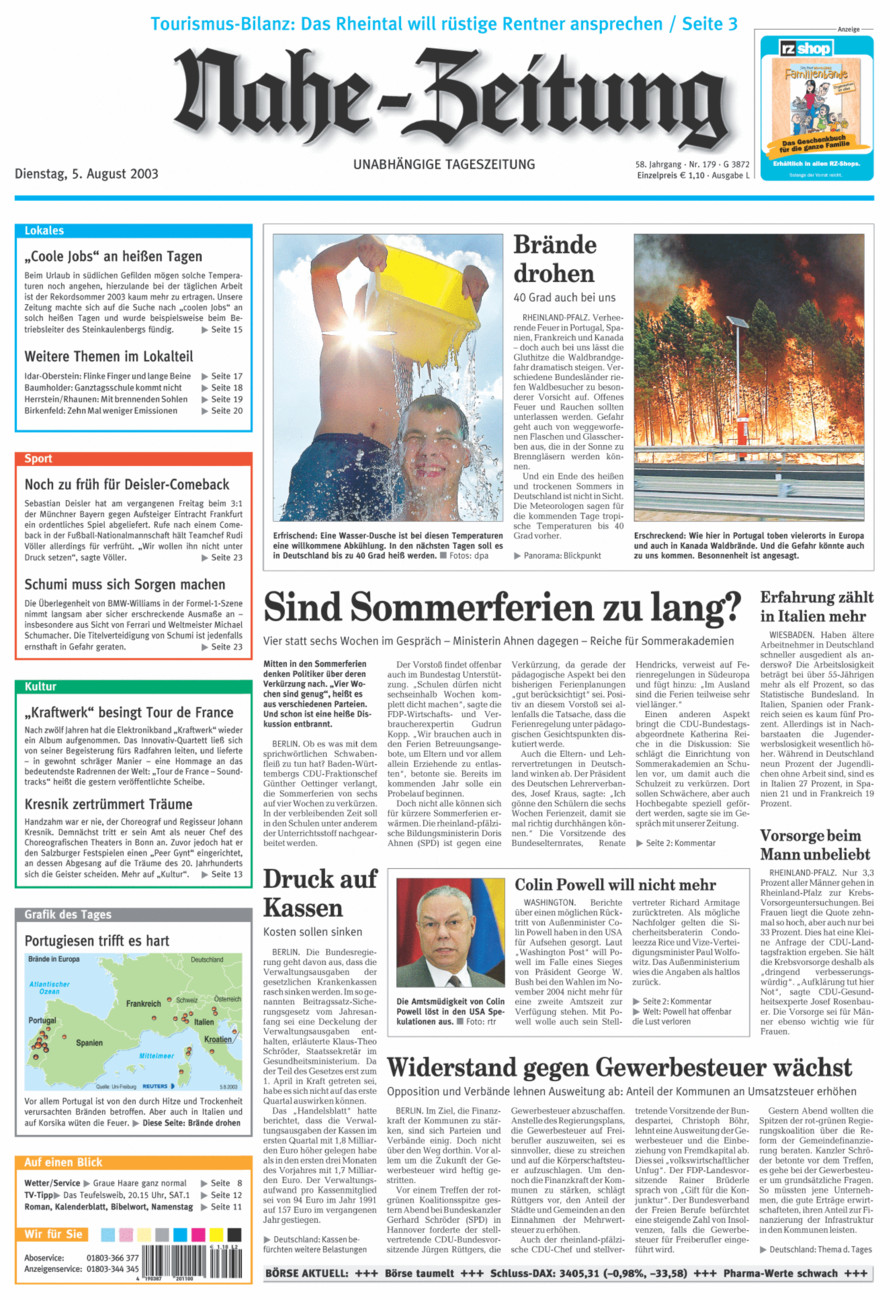 Nahe-Zeitung vom Dienstag, 05.08.2003