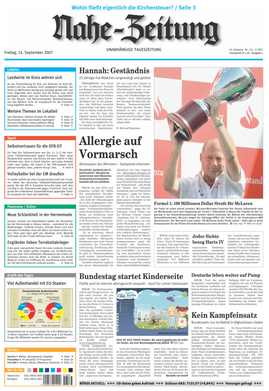 Nahe-Zeitung vom Freitag, 14.09.2007