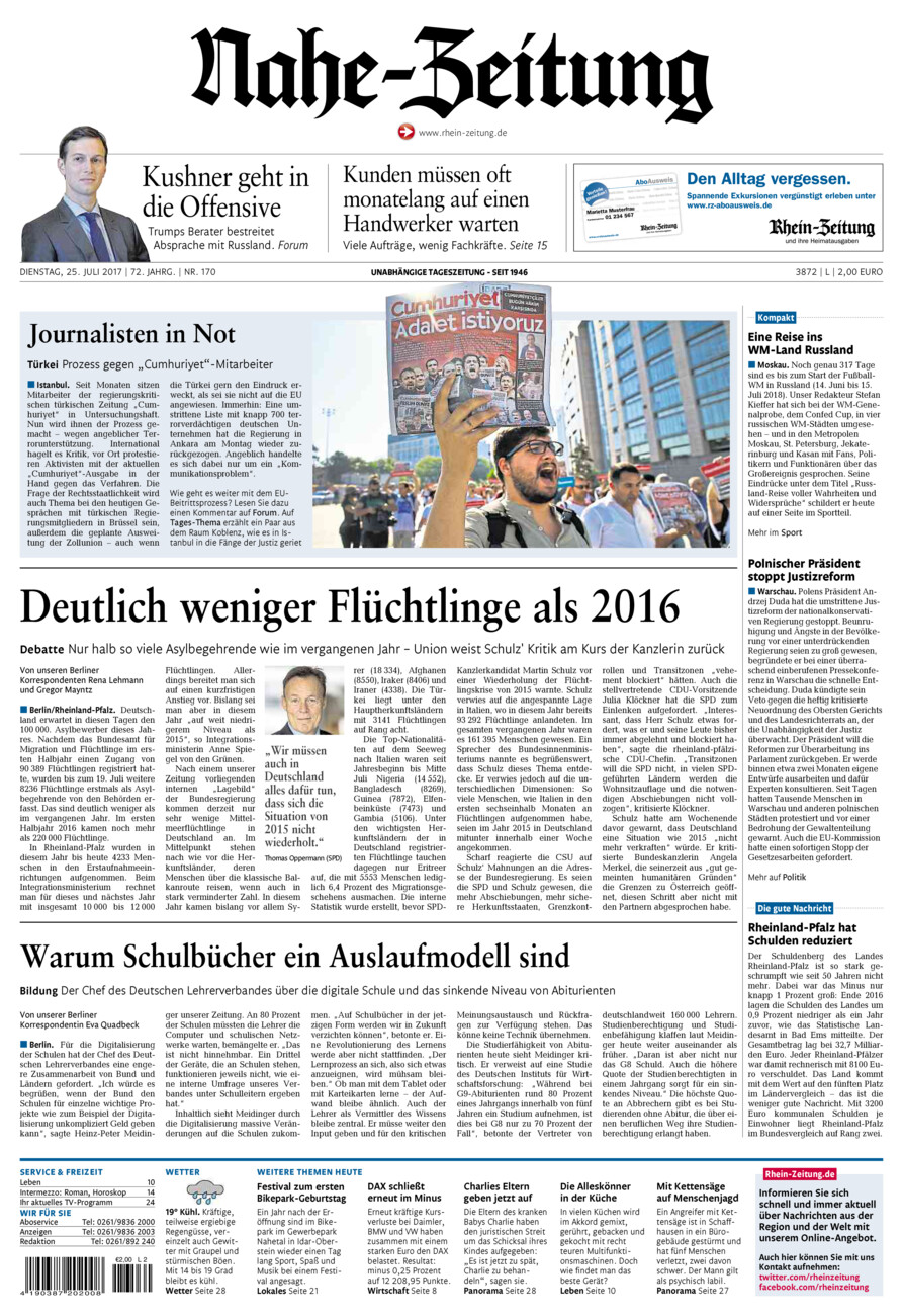 Nahe-Zeitung vom Dienstag, 25.07.2017